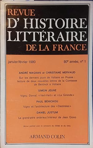 Revue d'histoire littéraire de la France 80e année - N° 1. Sur les derniers jours de Voltaire en ...