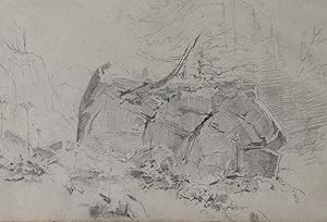 Bild des Verkufers fr Ludwig Gustav Voltz (zugeschr.) - Felsen in Waldlandschaft - Bleistiftzeichnung zum Verkauf von Irrgang Fine Arts
