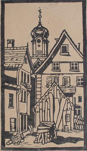 Bild des Verkufers fr unbekannt - Altstadt - Anfang 20. Jahrhundert - Holzschnitt zum Verkauf von Irrgang Fine Arts