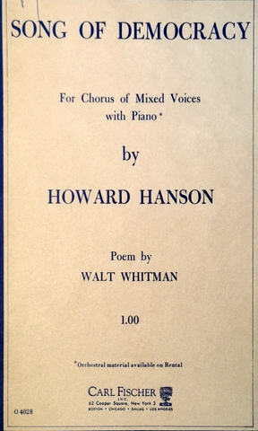 Seller image for Song of Democracy for Chorus of Mixed Voices with Piano. Poem by Walt Whitman for sale by Paul van Kuik Antiquarian Music