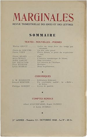 Seller image for Marginales - Revue Trimestrielle des Ides et des Lettres - 3e Anne Numro 13 for sale by Untje.com