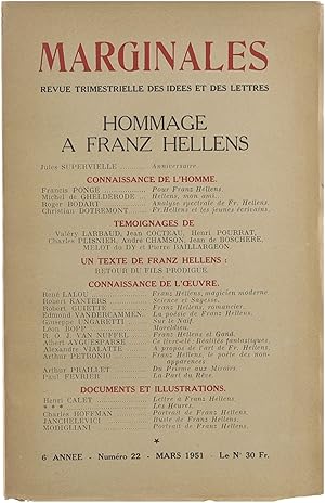 Seller image for Marginales - Revue Trimestrielle des Ides, des Arts et des Lettres - 6e Anne numro 22 mars 1951 : Hommage  Franz Hellens for sale by Untje.com