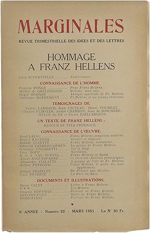 Bild des Verkufers fr Marginales - Revue Trimestrielle des Ides, des Arts et des Lettres - 6e Anne numro 22 mars 1951 : Hommage  Franz Hellens zum Verkauf von Untje.com