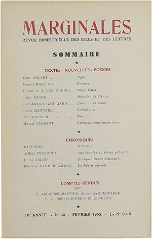 Bild des Verkufers fr Marginales - Revue Bimestrielle des Ides, des Arts et des Lettres - 10e anne no 40 fvrier 1955 zum Verkauf von Untje.com