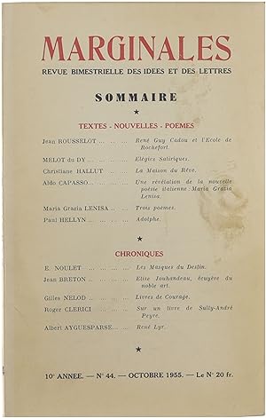 Bild des Verkufers fr Marginales - Revue Bimestrielle des Ides, des Arts et des Lettres - 10e anne no 44 octobre 1955 zum Verkauf von Untje.com