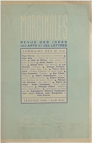 Bild des Verkufers fr Marginales - Revue Bimestrielle des Ides, des Arts et des Lettres - Janvier 1948 Nos 9-10 zum Verkauf von Untje.com
