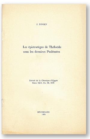 Seller image for Les pistratges de Thbade sous les derniers Ptolmes. (Chronique d'gypte). for sale by Librarium of The Hague