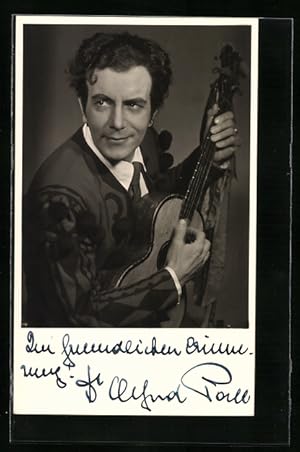 Seller image for Ansichtskarte Opernsnger Alfred Poell mit Gitarre, original Autograph for sale by Bartko-Reher