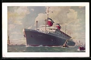 Postcard Passagierschiff SS America vor der Freiheitsstatue