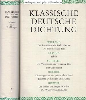 Seller image for Klassische deutsche Dichtung : In 22 Bnden. (1-11 Romane und Erzhlungen) 1) Wieland-Lessing-Schiller-Herder-Goethe. 2( Goethe. 3) Hlderlin-Wackenroder-Novalis-Tieck-Fouque. 4) Brentano-Eichendorff-Hauff-Chamisso. 5) Hebel-Kleist-Arnim-Hoffmann. 6( Jean Paul-Heine-Bchner-Droste-Hlshoff-Mrike. 7) Stifter. 8) Gotthelf-Keller-C.F. Meyer. 9) Grillparzer-Sealsfield-Halm-Saar-Ebner-Eschenbach-Schnitzler-Hofmannsthal-Musil. 10) Stom-Fontane. 11) Raabe. 12) Tragdien:Lessing-Goethe-Schiller-Kleist-Hebbel. 13) Geschichtsdramen: Schiller. 14) Geschichtsdramen II : Goethe-Grillparzer-Grabbe-Bchner-Hebbel. 15) Brgerliches Trauerspiel und soziales Drama: Lessing-Schiller-Hebbel-Bchner-Hauptmann-Brecht. 16) Schauspiele: Lessing-Goethe-Schiller-Kleist-Grillparzer-Kaiser. 17) Lustspiele: Lessing-Kleist-Grillparzer-Raimund-Nestroy-Bchner-Hauptmann-Hofmannsthal. 18) Lyrik. 19) Balladen.20) Schriften zur Dichtkunst. 21) Dichterische Selbstzeugnisse: Jung-Stilling-Brker-Jean Paul-Eichendorff-Hei for sale by Antiquariat-Plate