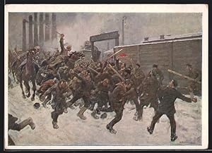 Künstler-Ansichtskarte La dispersion des grévistes, Revolution 1905