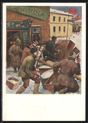 Künstler-Ansichtskarte Strassenbarrikade bei der Revolution 1905