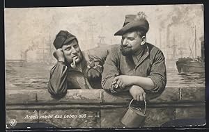 Bild des Verkufers fr Foto-Ansichtskarte NPG: Arbeit macht das Leben sss, Zwei Fischer am Hafen zum Verkauf von Bartko-Reher