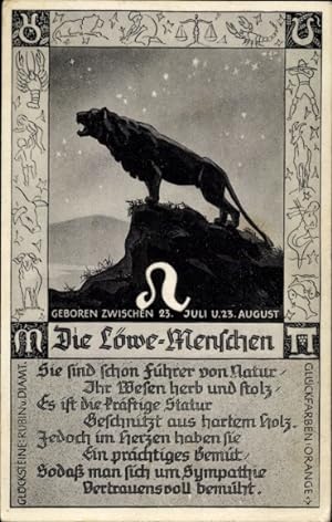 Ansichtskarte / Postkarte Sternzeichen Löwe, Leo, 23. Juli bis 22. August, Gedicht