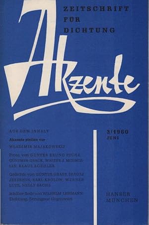 Seller image for Akzente. Zeitschrift fr Dichtung; Heft 3/ Juni 1960 for sale by Schrmann und Kiewning GbR