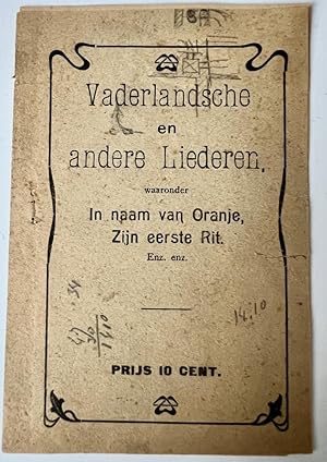 Rare song book [1918?] Liedblad, liederencourant, Vaderlandsche en andere liederen waaronder In n...
