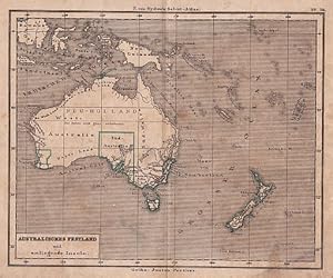 Australisches Festland und anliegende Inseln. Lithographie mit etwas Grenzkolorit.