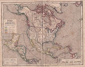 Bild des Verkufers fr Nord-Amerika mit Nebenkarte Central-Amerika. Lithographie mit Grenzkolorit. zum Verkauf von Antiquariat Heinz Tessin