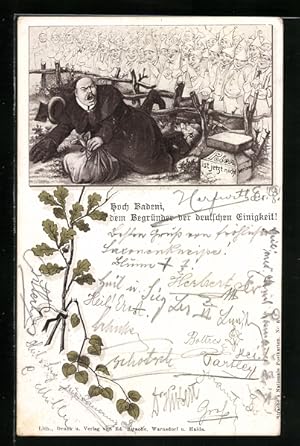 Lithographie Badeni, Begründer der deutschen Einigkeit, Badenische-Sprachverordnung 1897