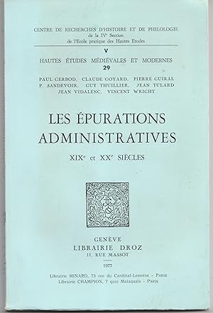 Bild des Verkufers fr Les purations administratives XIXe et XXe sicles zum Verkauf von Librairie Franoise Causse