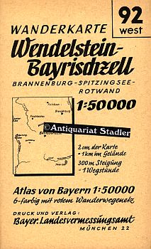 Wanderkarte Wendelstein - Bayrischzell 92 West. Atlas von Bayern. Herausgeg, 1914, berichtigt 195...