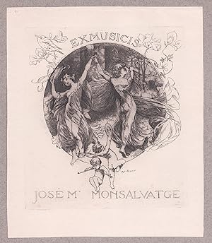"Exmusicis Jose M. Monsalvatge" - Jugendstil Exlibris ex-libris Ex Libris bookplate