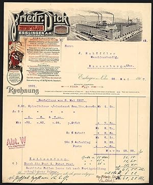 Rechnung Esslingen a. N. 1917, Friedr. Dick Werkzeug- und Feilen-Fabrik, Werkansicht
