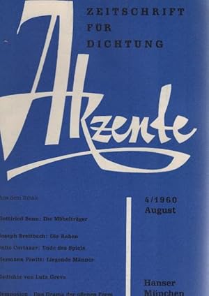 Seller image for Akzente. Zeitschrift fr Dichtung; Heft 4/ August 1960 for sale by Schrmann und Kiewning GbR