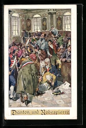 Ansichtskarte Danton und Robespierre, Szene vor Gericht