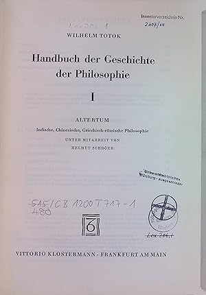 Bild des Verkufers fr Handbuch der Geschichte der Philosophie, 1: Altertum zum Verkauf von books4less (Versandantiquariat Petra Gros GmbH & Co. KG)