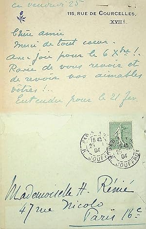 Lettre autographe signée à Henriette Renié