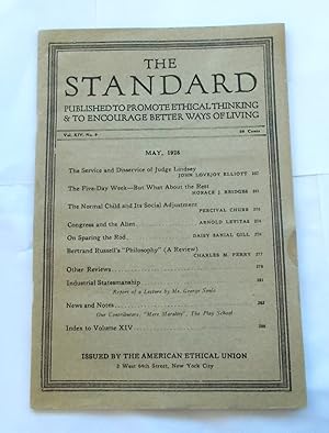 Bild des Verkufers fr The Standard (Vol. XIV No. 9 - May 1928): Published to Promote Ethical Thinking & to Encourage Better Ways of Living (Magazine) zum Verkauf von Bloomsbury Books