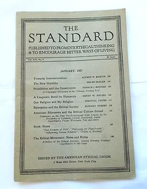 Bild des Verkufers fr The Standard (Vol. XIII No. 5 - January 1927): Published to Promote Ethical Thinking & to Encourage Better Ways of Living (Magazine) zum Verkauf von Bloomsbury Books