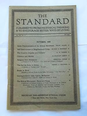 Bild des Verkufers fr The Standard (Vol. XII No. 2 - October 1925): Published to Promote Ethical Thinking & to Encourage Better Ways of Living (Magazine) zum Verkauf von Bloomsbury Books