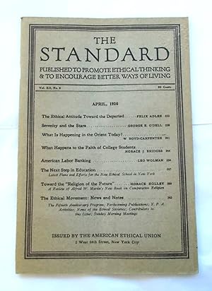 Bild des Verkufers fr The Standard (Vol. XII No. 8 - April 1926): Published to Promote Ethical Thinking & to Encourage Better Ways of Living (Magazine) zum Verkauf von Bloomsbury Books