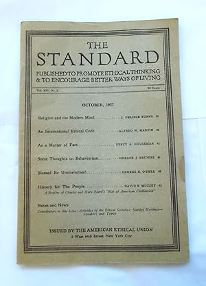 Imagen del vendedor de The Standard (Vol. XIV No. 2 - October 1927): Published to Promote Ethical Thinking & to Encourage Better Ways of Living (Magazine) a la venta por Bloomsbury Books