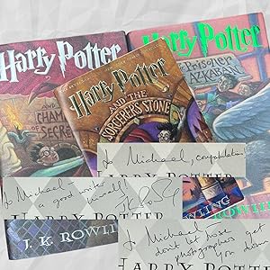 Bild des Verkufers fr Harry Potter and the Sorcerer's Stone, Chamber of Secrets & Prisoner of Azkaban, First US Editions, Scholastic, Later Printings, All Signed and inscribed by J.K. Rowling 'To Michael' zum Verkauf von Potter Rare Books