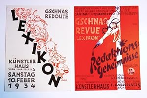 Bild des Verkufers fr Wiener Knstlerhaus - Zwei Einladungskarten zur Gschnas Revue und zur Gschnas Redoute "Lexikon" 1934. zum Verkauf von Querschnitt Antiquariat