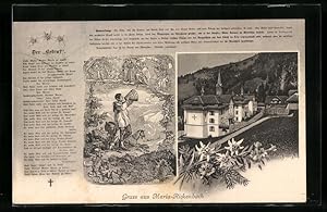 Ansichtskarte Maria-Rickenbach, Ortsansicht mit Kirche, Hirte mit Ziege in den Bergen