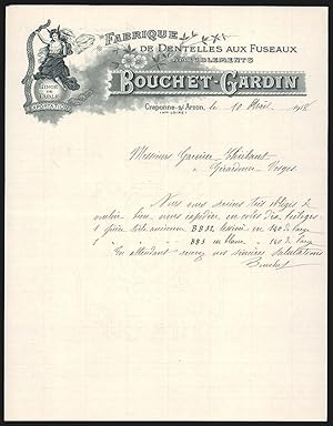 Seller image for Facture Craponne-sur-Arzon 1918, Bouchet-Gardin, Fabrique de Dentelles aux Fuseaux, Ameublements, Export-Symbolik for sale by Bartko-Reher