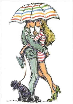 Künstler Ansichtskarte / Postkarte Vontra, Gerhard, NVA Soldat mit junger Frau unter einem Schirm...