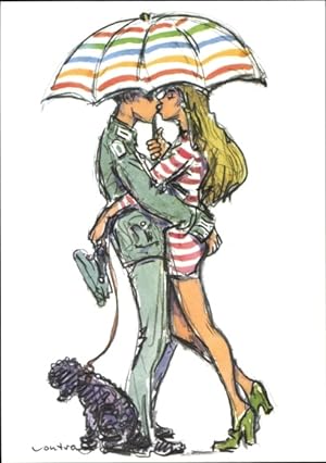 Künstler Ansichtskarte / Postkarte Vontra, Gerhard, NVA Soldat mit junger Frau unter einem Schirm...