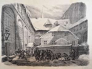 Lithographie 1840. Classen-Hof im Johanneum Hamburg.