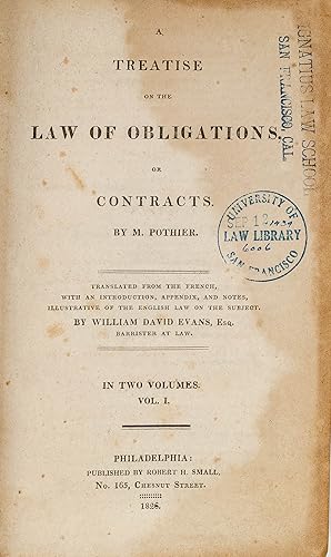 Seller image for A Treatise on the Law of Obligations, or Contracts. 1826. 2 vols for sale by The Lawbook Exchange, Ltd., ABAA  ILAB