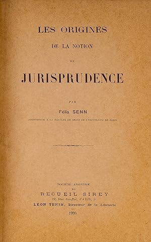 Bild des Verkufers fr Les Origines de la Notion de Jurisprudence, 1926 zum Verkauf von The Lawbook Exchange, Ltd., ABAA  ILAB