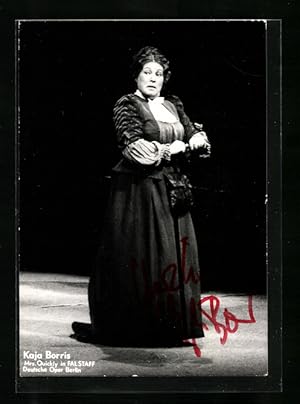 Ansichtskarte Opernsängerin Kaja Borris in Falstaff, original Autograph