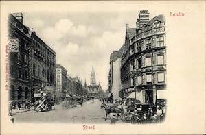 Ansichtskarte / Postkarte London City, Strand, Blick in Straße, Kutschen, Geschäfte