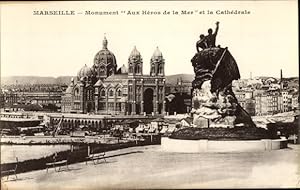 Bild des Verkufers fr Ansichtskarte / Postkarte Marseille Bouches du Rhne, Denkmal fr die Helden des Meeres, Die Kathedrale zum Verkauf von akpool GmbH
