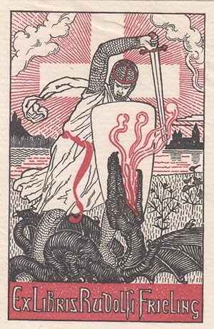 Bild des Verkufers fr Ex Libris Rudolfi Frieling. Ritter (St. Georg) im Kampf mit dem Drachen. zum Verkauf von Antiquariat  Braun