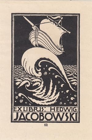 Bild des Verkufers fr Ex Libris: Hedwig Jacobowski. Segelschiff auf Woge im Jugendstil. zum Verkauf von Antiquariat  Braun